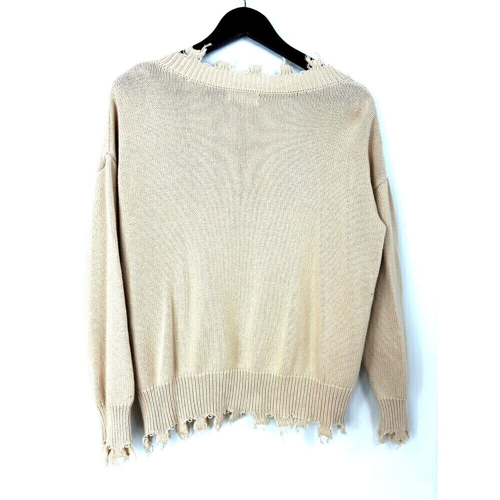 Peach Love California Women Sz L Ivory Cream Sweater Fringe Comfort Boho Chic H2 - Picture 7 of 12